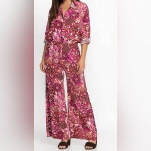 Johnny Was Pink Floral Wide Leg blouse and pants